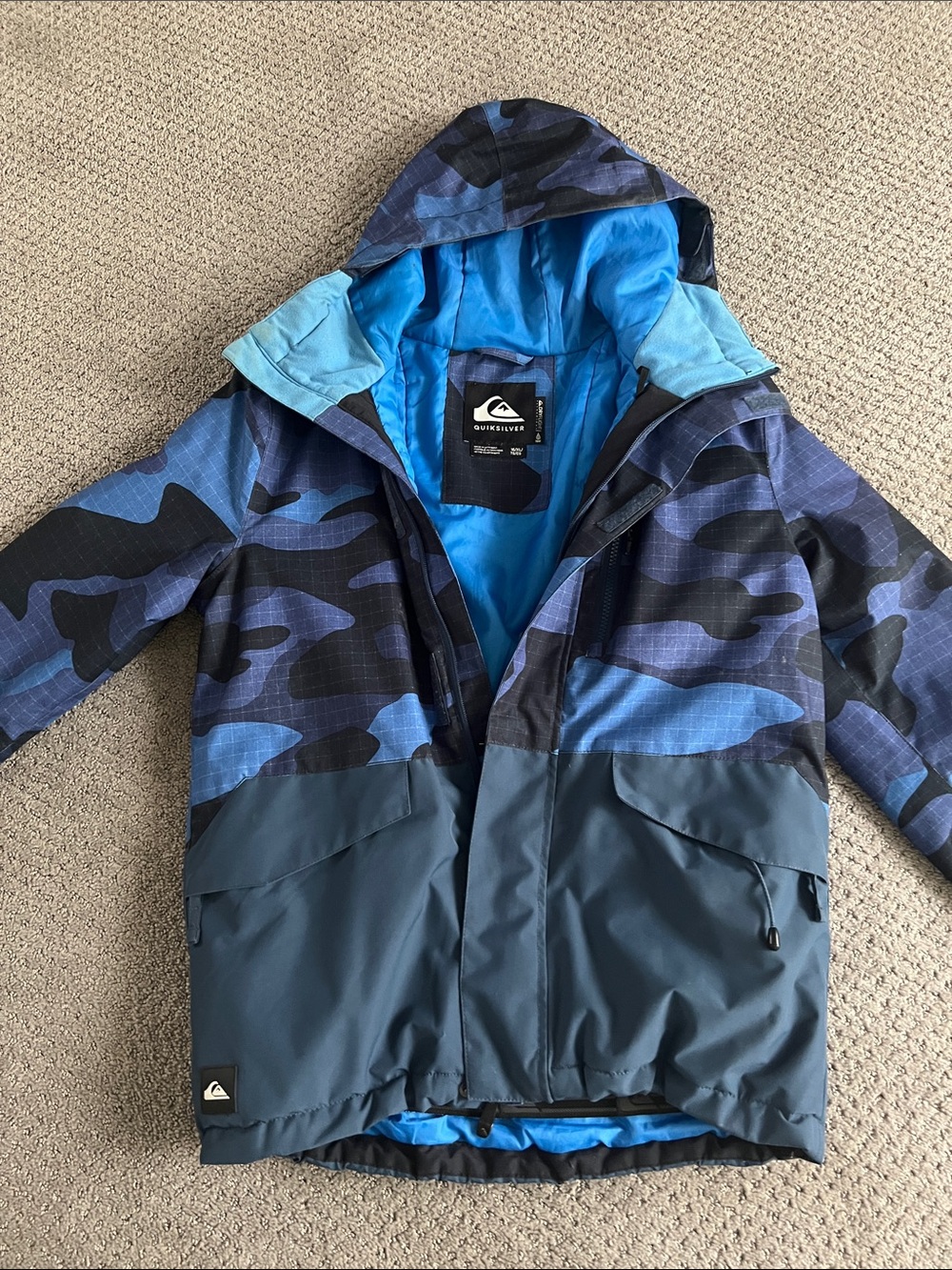 Quiksilver Kids Blue Camo Hooded Puffer Jacket